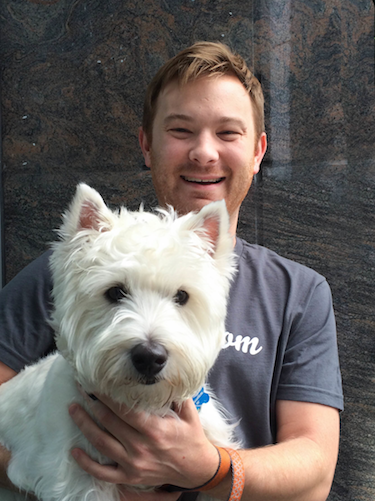 Graham M., Rover City Manager for Seattle, with Rover dog Mr. Bojangles. // Photo credit: Katie Lisko