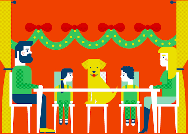 Holiday travel infographic - dog and family around the table