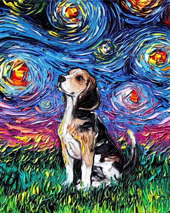 Example of a Starry Night Beagle print from Sagittarius Gallery