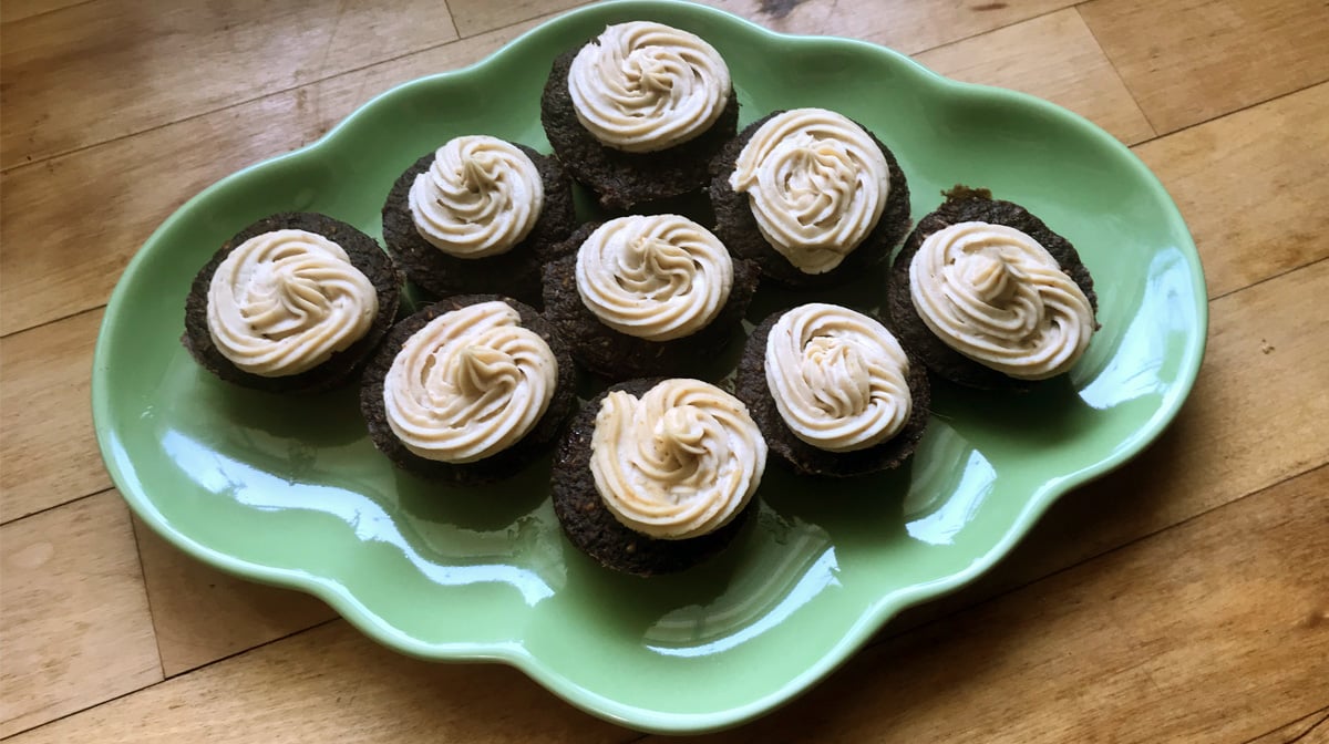 homemade carob cupcakes with peanut butter frosting recipe HERO