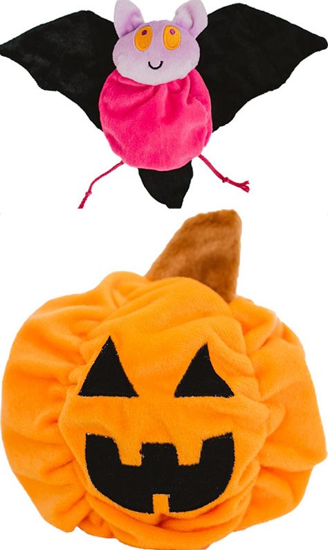 Plush bat and pumpkin Halloween dog toys