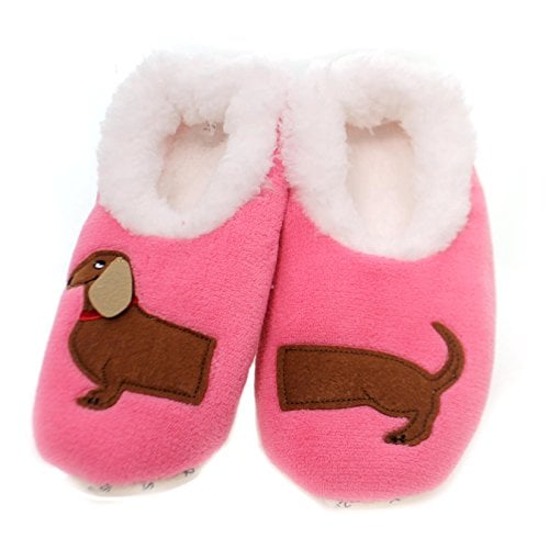 Fuzzy slippers with Dachshunds on them