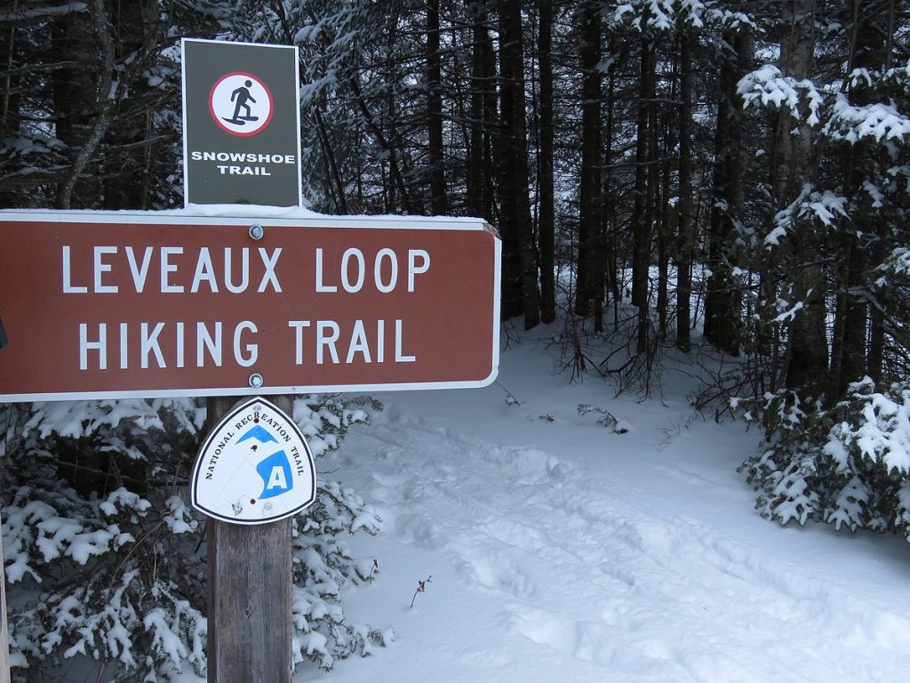 snowshoeing with dogs trail sign