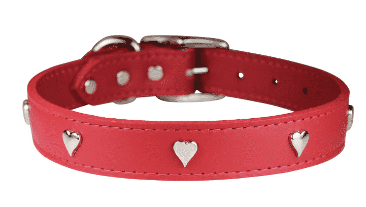 OmniPet red leather collar with metal hearts