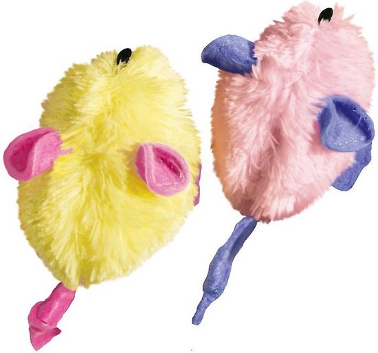 yellow and pink Kong toy mice for kittens