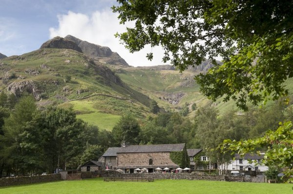 Dog friendly pubs in the Lake District The Sticklebarn Tavern surrounded by rolling hills and mountains