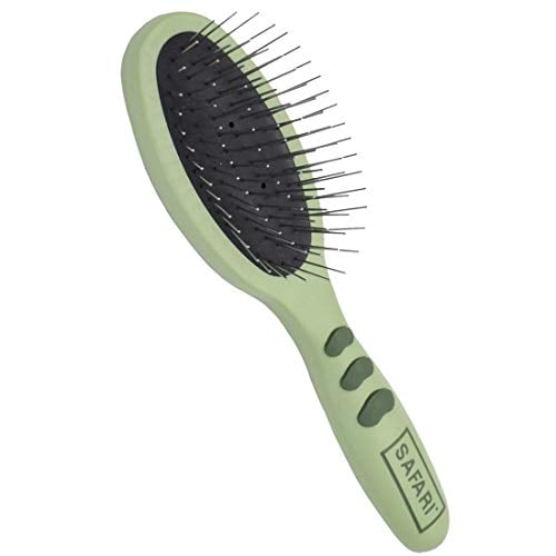 green Safari dog brush for shedding with wire pins