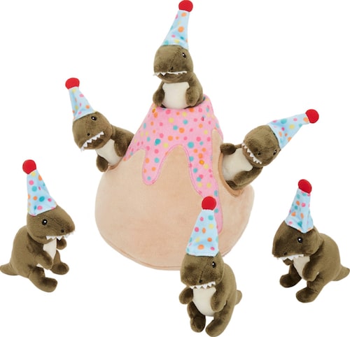Birthday volcano with dinosaur squeaky toys