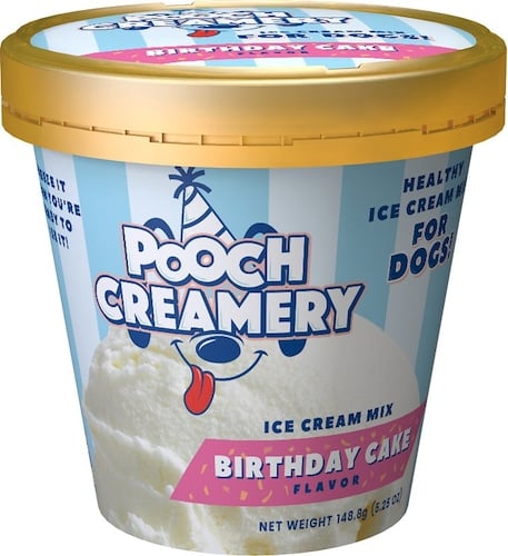 A Pooch Creamery pint of birthday-cake-flavored dog ice cream
