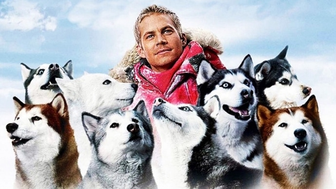Affiche du film Antartica prisonniers du froid avec ses chiens Huskys
