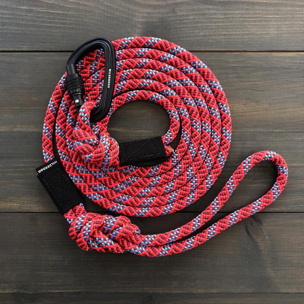 best hiking leashes for dogs include the Wilderdog, here in maple pattern, coiled up