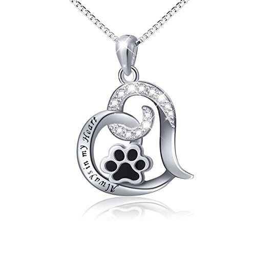 Sterling Silver Dog Bone Pendant with With Paw Print and Scrolled Heart