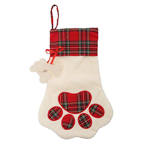Fuzzy paw-print Christmas stocking for dogs