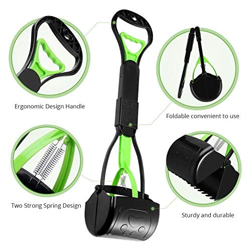 Gravel Dirt Foldable Dog Pooper Scooper with Long Handle,Portable Pet Pooper Scooper for Dogs and Cats with High Strength Material and Professional Ergonomic Design Waste Pick Up Rake for Grass 