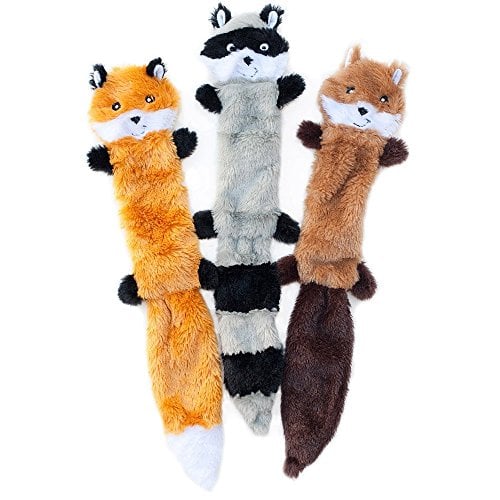 Squeaky plush toys in raccoon and fox options for dogs