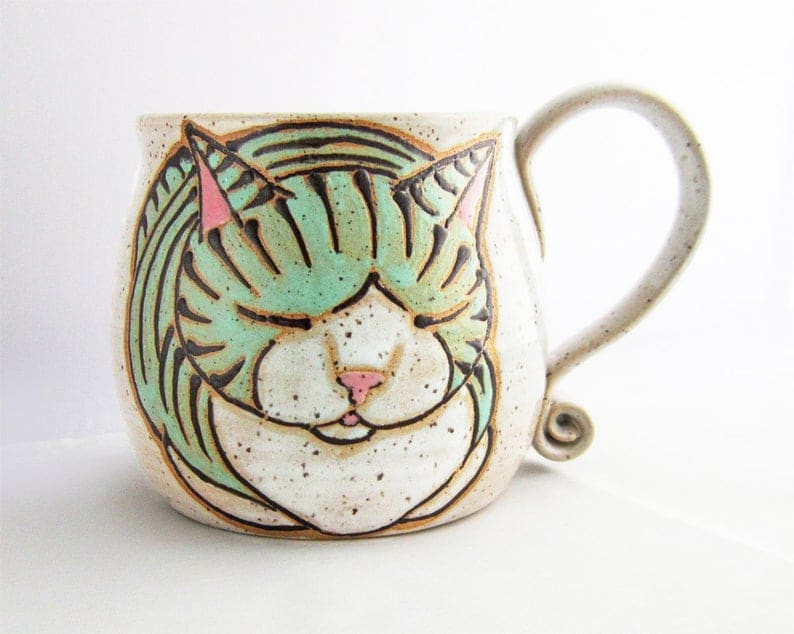 cute ceramic mug gift with sleepy cat design
