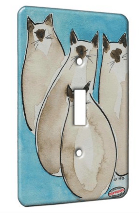 illustrated Siamese cats light switch cover