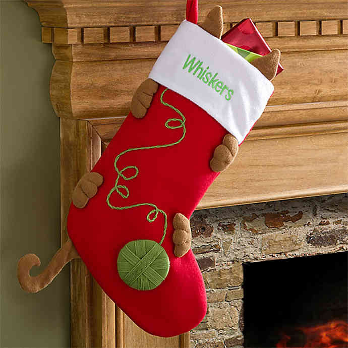 embroidered cat Christmas stocking