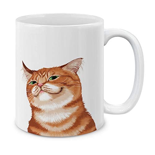 mug with smiling orange cat on it