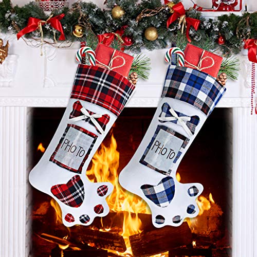Christmas Dog Paw Socks Christmas Pet Paw Reticolo Calze Camino Appendere Calzino Rosso Plaid Dog Pats Christmas Stocking Xmas Home Decor 
