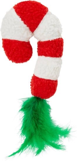 candy cane toy with feathered end