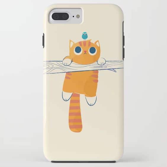 smart phone case with orange cat and blue bird