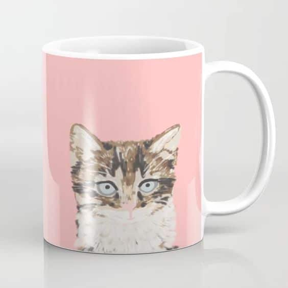 pink mug with tabby cat for tabby lovers