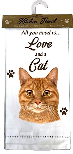 cotton kitchen towel with orange cat