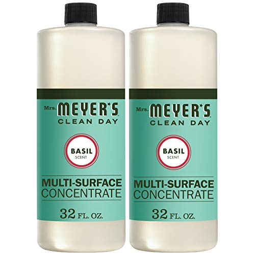 Two bottles of Mrs. Meyers Clean Day Multi-Surface cleaner, basil scent