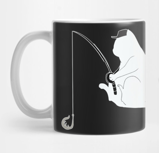 mug with silhouette of cat fishing