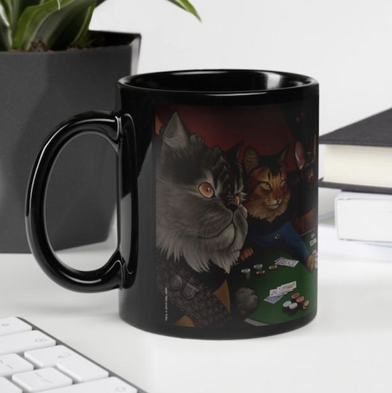 mug with Star Trek themed cats playing poker