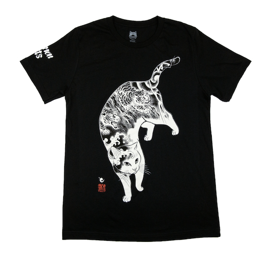black t-shirt with tiger cat illustration