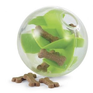 plastic Mazee ball puzzle toy with treats inside
