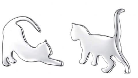 silver cat earrings