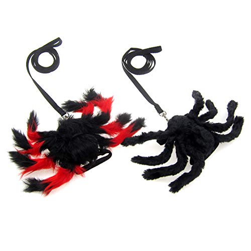 Alfie black and red and black fuzzy spider dog costumes with leash