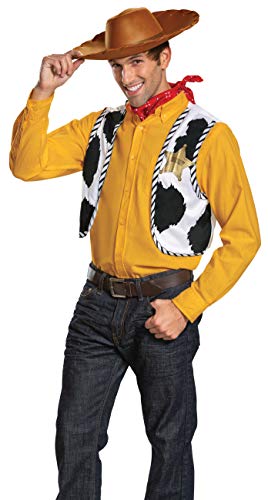 guy dressed as Woody character for matching dog and owner costume set