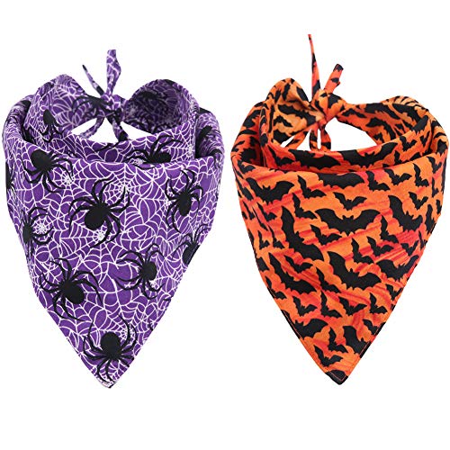 Kzhareen Halloween dog bandanas, purple and orange