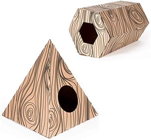 Wood-textured cardboard cat hexagon and teepee