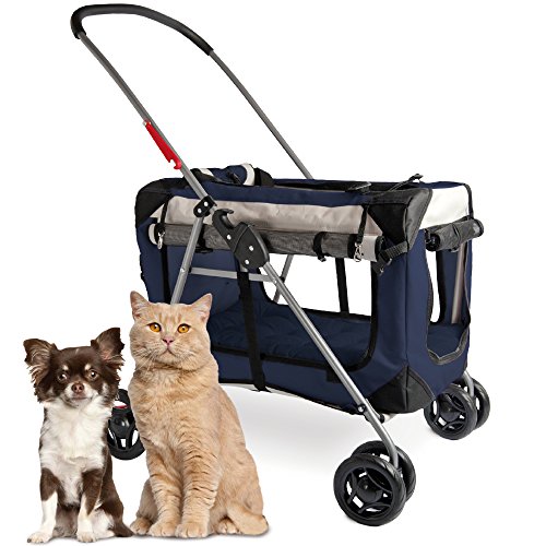 LBBL Double Pet Travel Stroller Dog Cat Pushchair Foldable Color : B Pet Buggy For Pets Cats Black Purple With Rain Cover Max Loading 60kg