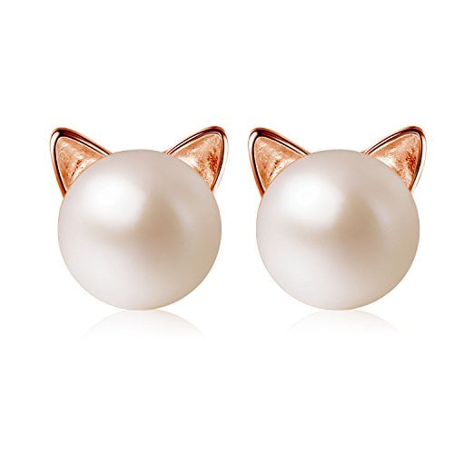 gift of pair of pearl earrings with cat ears for cat moms