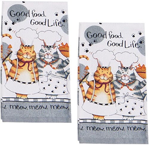 happy cats set of two kitchen towels for tabby cat lovers