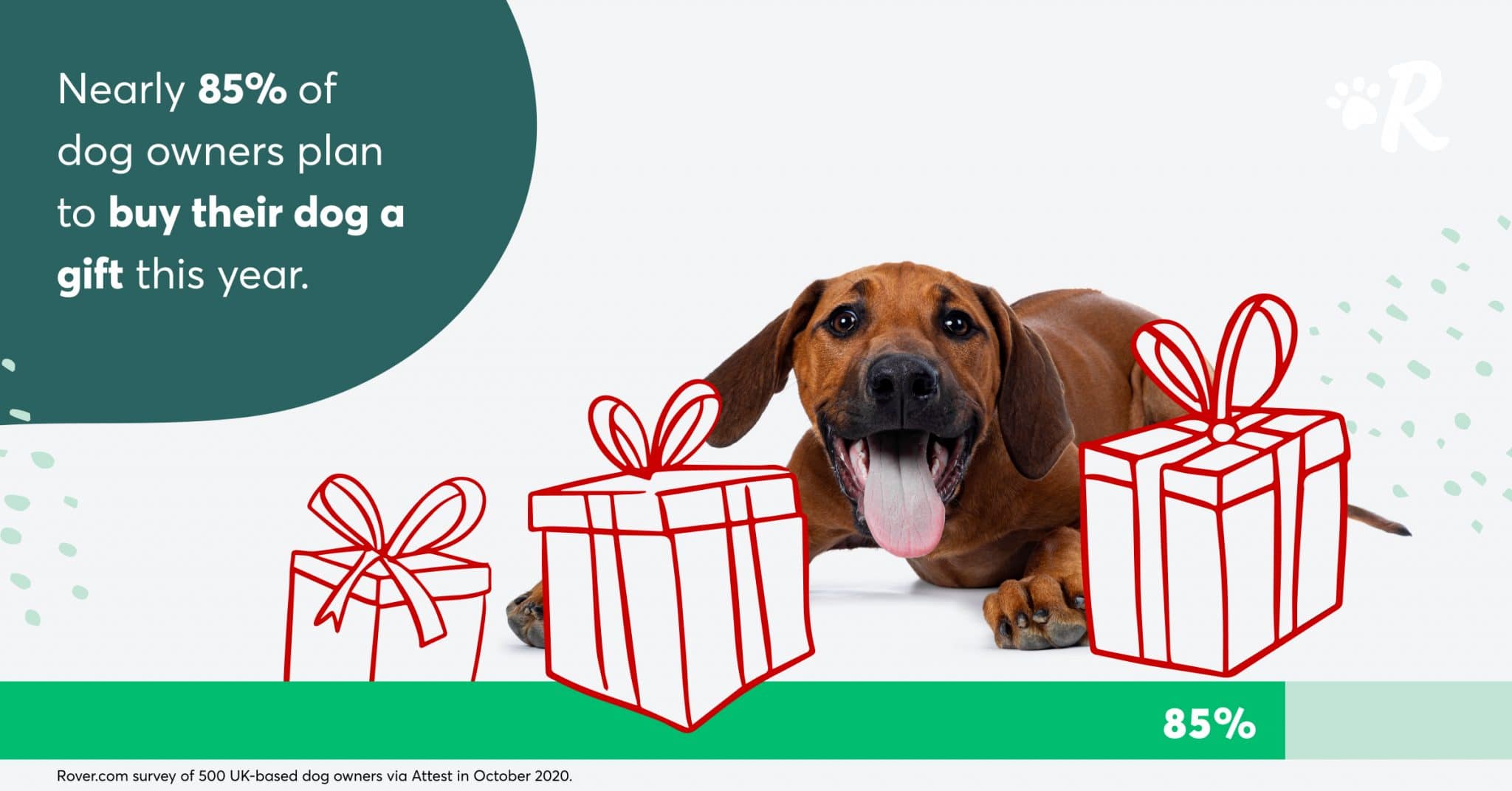 Dog with its Christmas presents