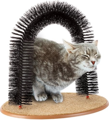 Cat Arch Face Scratcher for Indoor Kitten and Small Dog Anti Fall Down Cat Scratching Pads and Kitty Ball Toys Cat Arch Self Groomer Massager with Cat Hair Brush 
