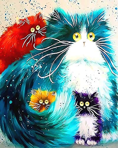 four colorful startled cats paint-by-numbers image