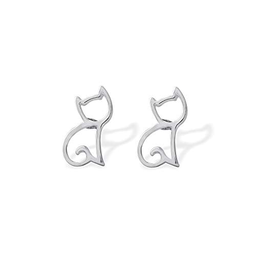 outlined sterling silver pair of cat earrings