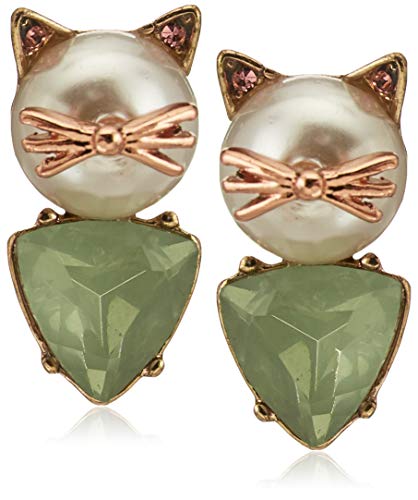 faux pearl-and-stone cat earring pair