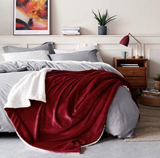 red blanket with cream colored lining