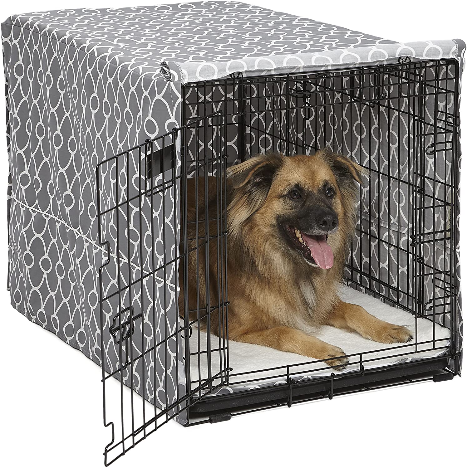 Durable Windproof Pet Kennel Cover Provided for Wire Crate Indoor Outdoor Protection 48 Inch, Grey Double Door Dog Crate Cover 