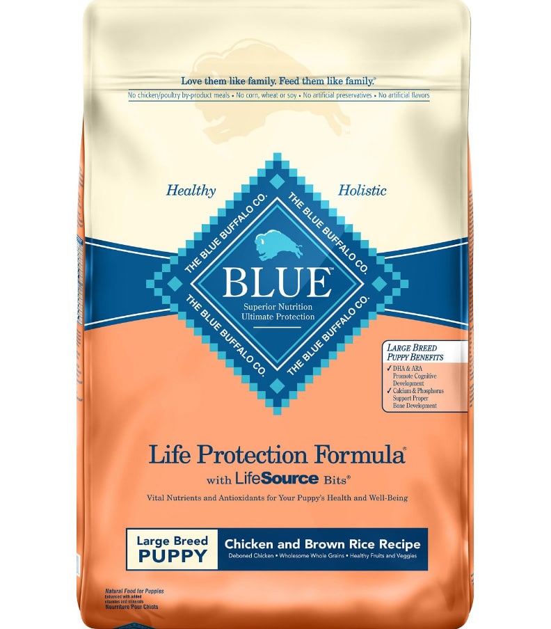 Fórmula de Protección de Vida de Búfalo Azul Receta de Pollo y Arroz Integral para Cachorros de Raza Grande