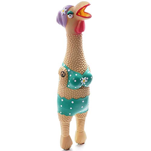 Charming Pet Squawkers latex rubber chicken wearing a bikini and swim cap